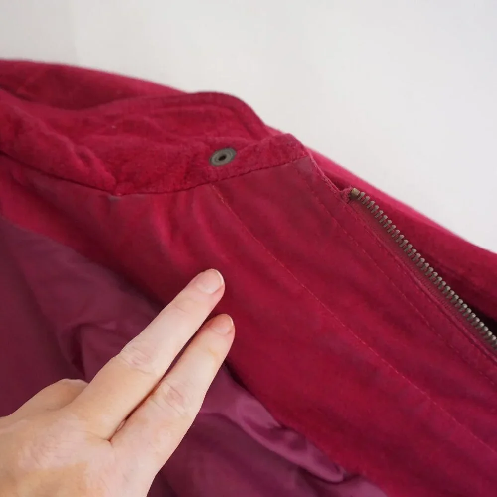 Vintage Just Petites Red Suede Leather Zip Jacket Minimalist Classic Cropped L - Picture 14 of 15